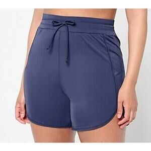 Zuda Women's High-Waisted Swim Shorts - Navy Blue, Size XL